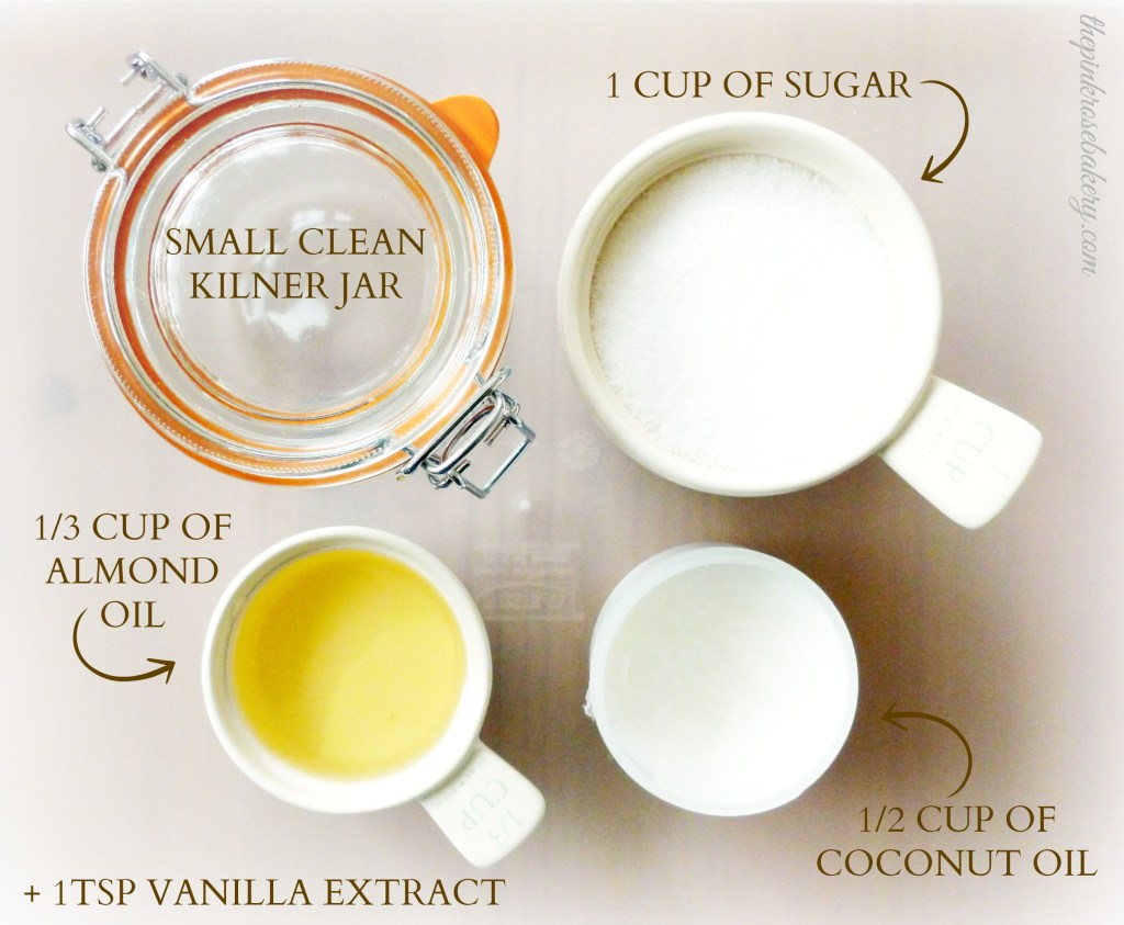 Coconut & Vanilla Sugar Scrub Ingredients - The Pink Rose Bakery