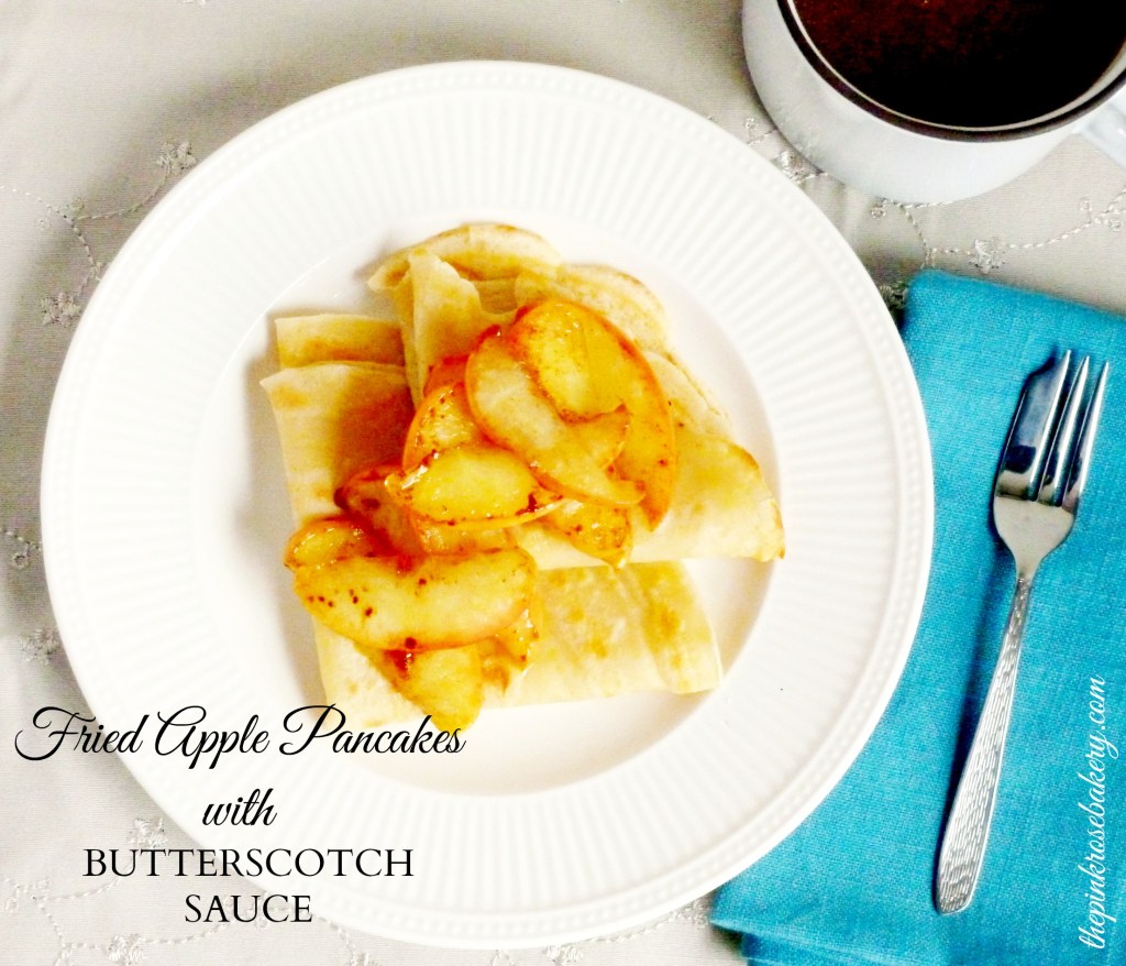Fried Apple Pancakes w Butterscotch Sauce Main - The Pink Rose Bakery