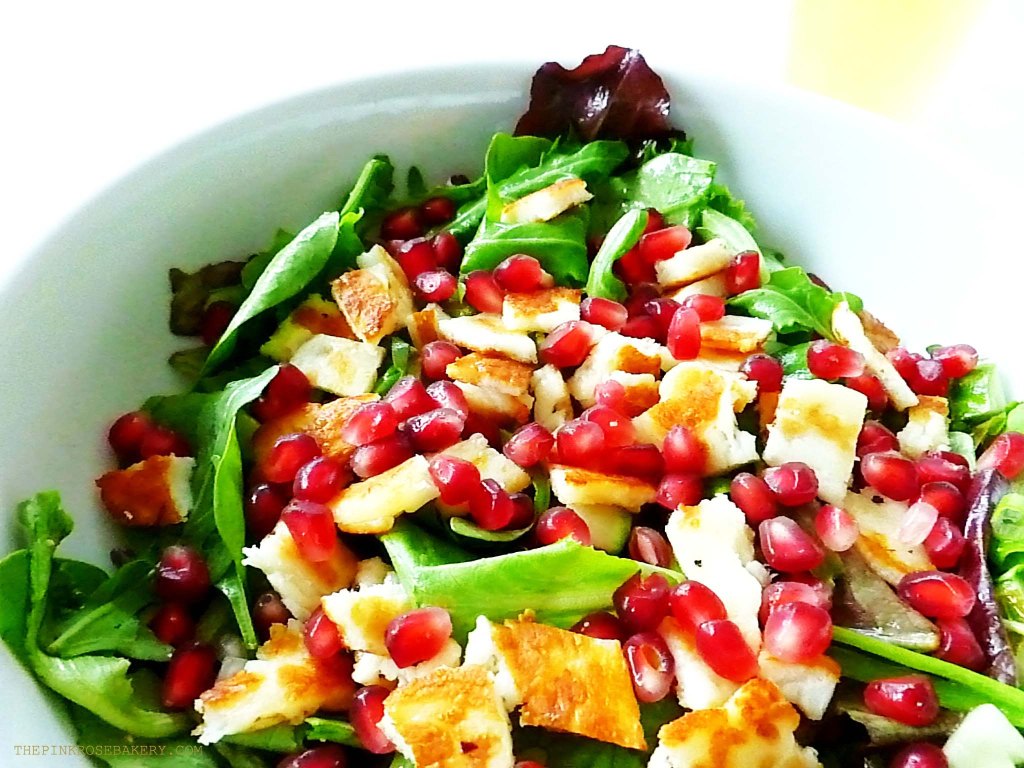 Hallomi & Pomegranate Salad with Lime & Mint Dressing 2 - The Pink Rose Bakery