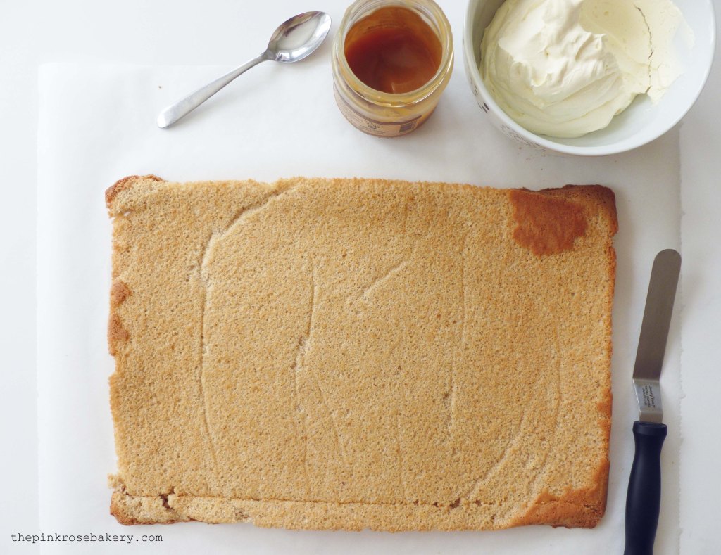 Caramel Log Swiss Roll 1 - The Pink Rose Bakery