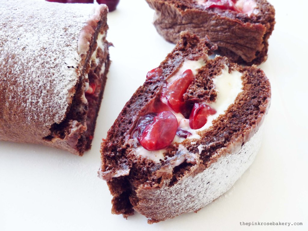 Chocolate Cherry Roulade 1 - The Pink Rose Bakery copy