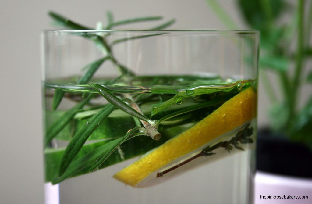 Infused water - lemon cucumber rosemary thyme mint 1 | The Pink Rose Bakery