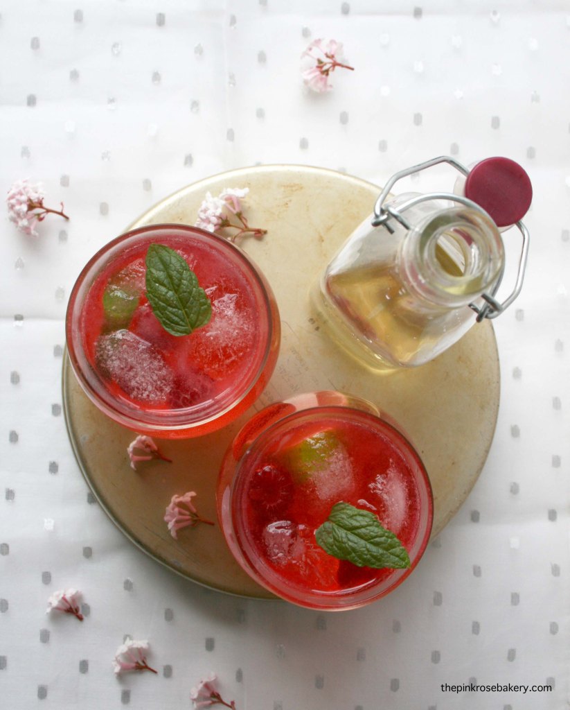 Raspberry Gin Cocktail - mint syrup, muddled raspberries, gin and tonic water | The Pink Rose Bakery