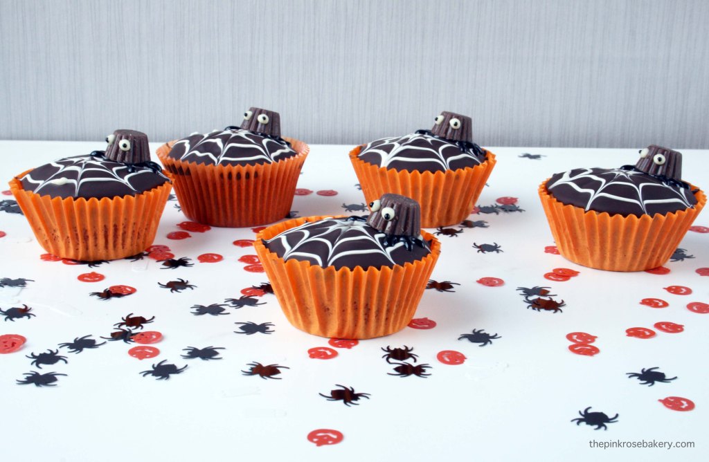Spider's Web Halloween Cupcakes complete with mini peanut butter cup spider {gluten free} | The Pink Rose Bakery