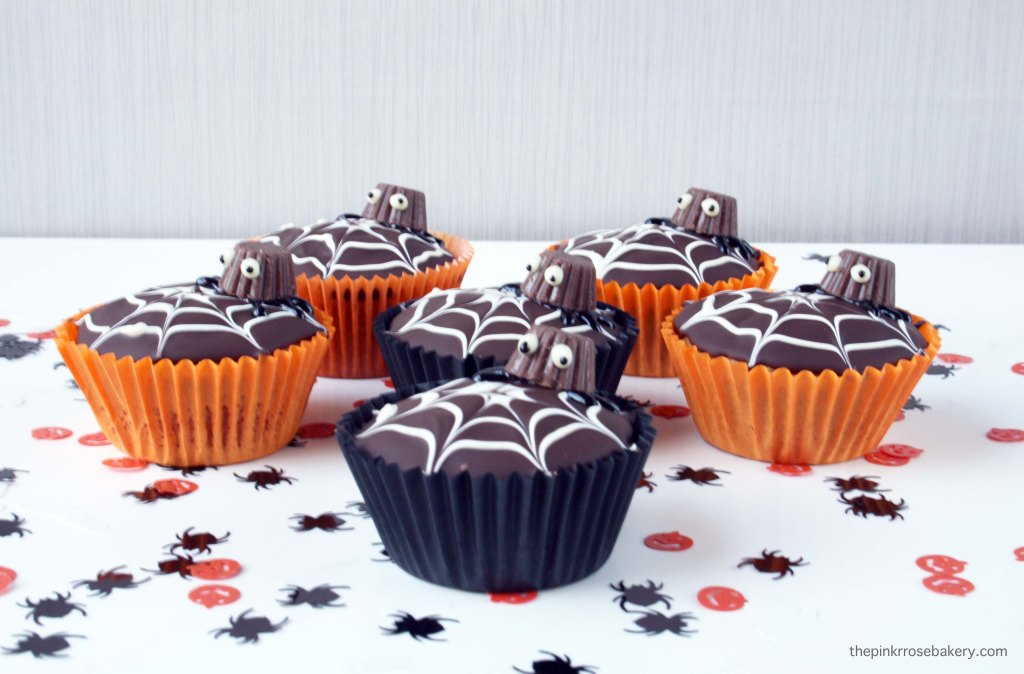 Spider's Web Halloween Cupcakes complete with mini peanut butter cup spider {gluten free} | The Pink Rose Bakery